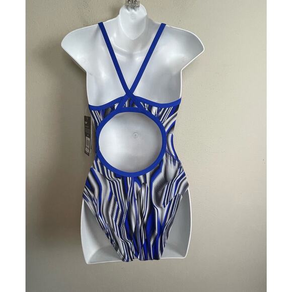 NWT Speedo Endurance+ Flyback One Piece Swimsuit Size 6/32 – Blue Gray White - Picture 6 of 9